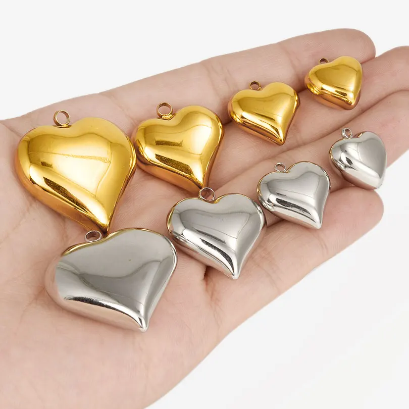 2pcs Stainless Steel Different Sizes Gold Color 3D Love Heart Shaped Charms Love Romantic Pendants DIY Making Jewelry Findings