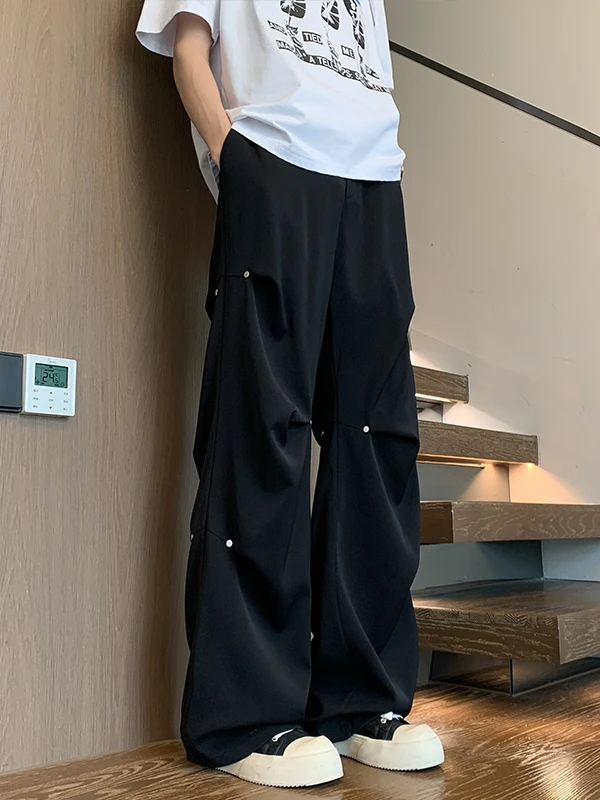 

American Style Casual Pants Men's Spring Trend Brand Loose Straight Leg Wide Leg Pants Polyester Fiber Elastic Waist
