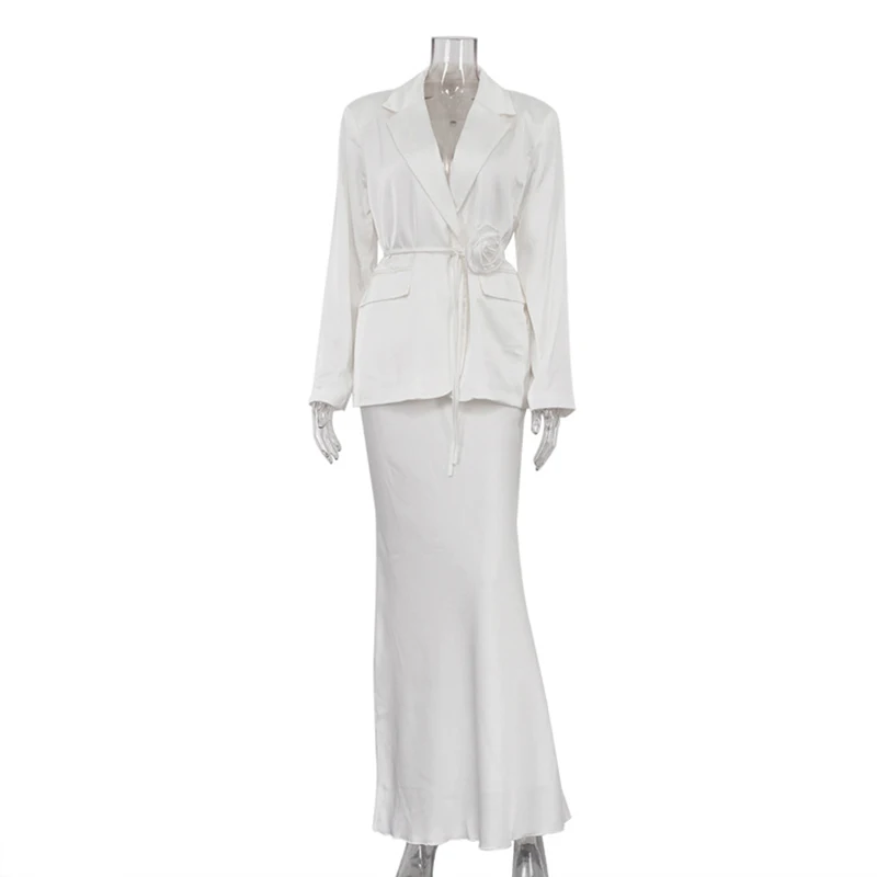 أنيقة السترة تنورة الزي الربيع المرأة طويلة الأكمام الخامس الرقبة الدانتيل يصل معطف عالية الخصر مستقيم نصف تنورة الخريف قطعتين مجموعة