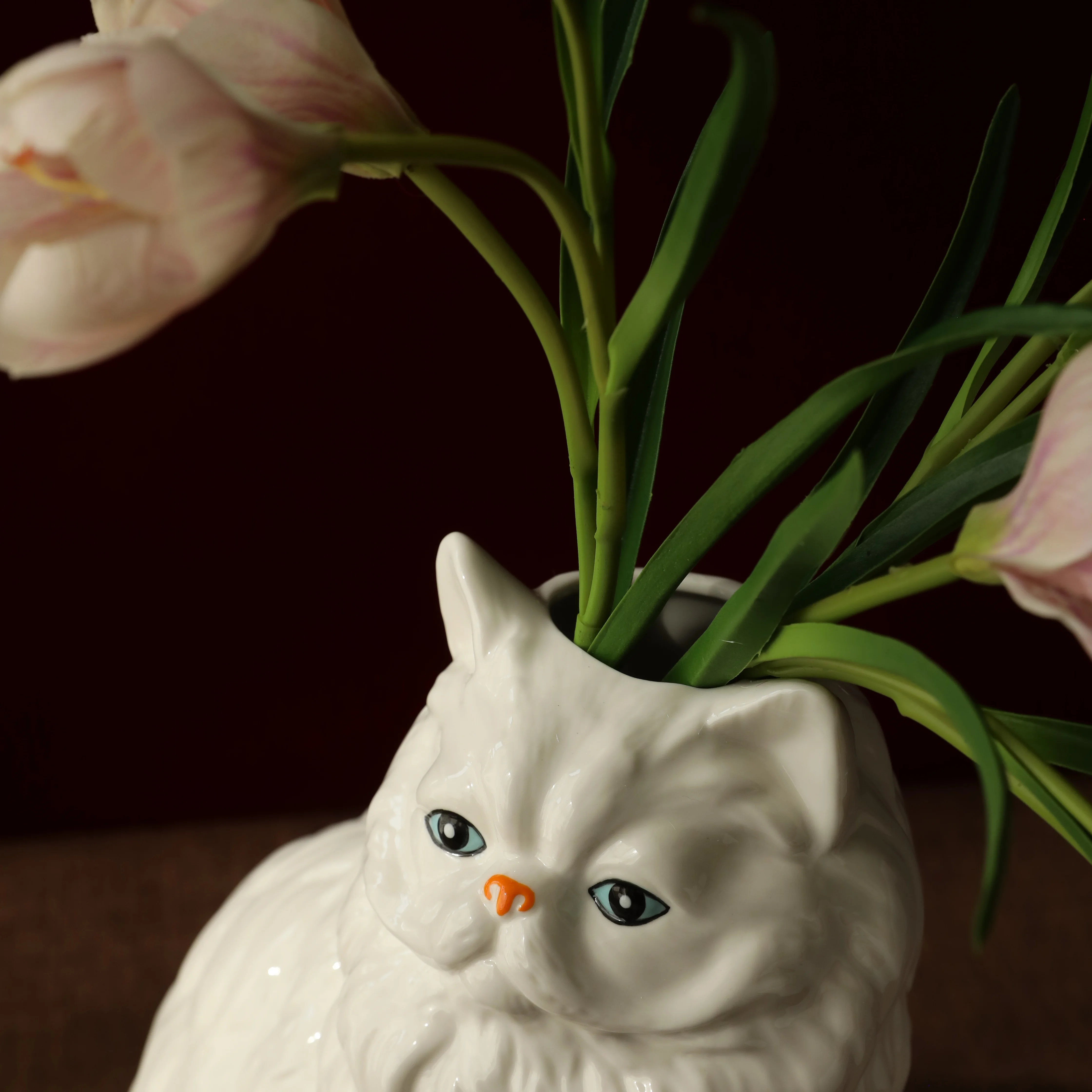 Exceptional demeanor, extravagant old money cat, heavy industry hand-painted Persian cat ceramic vase