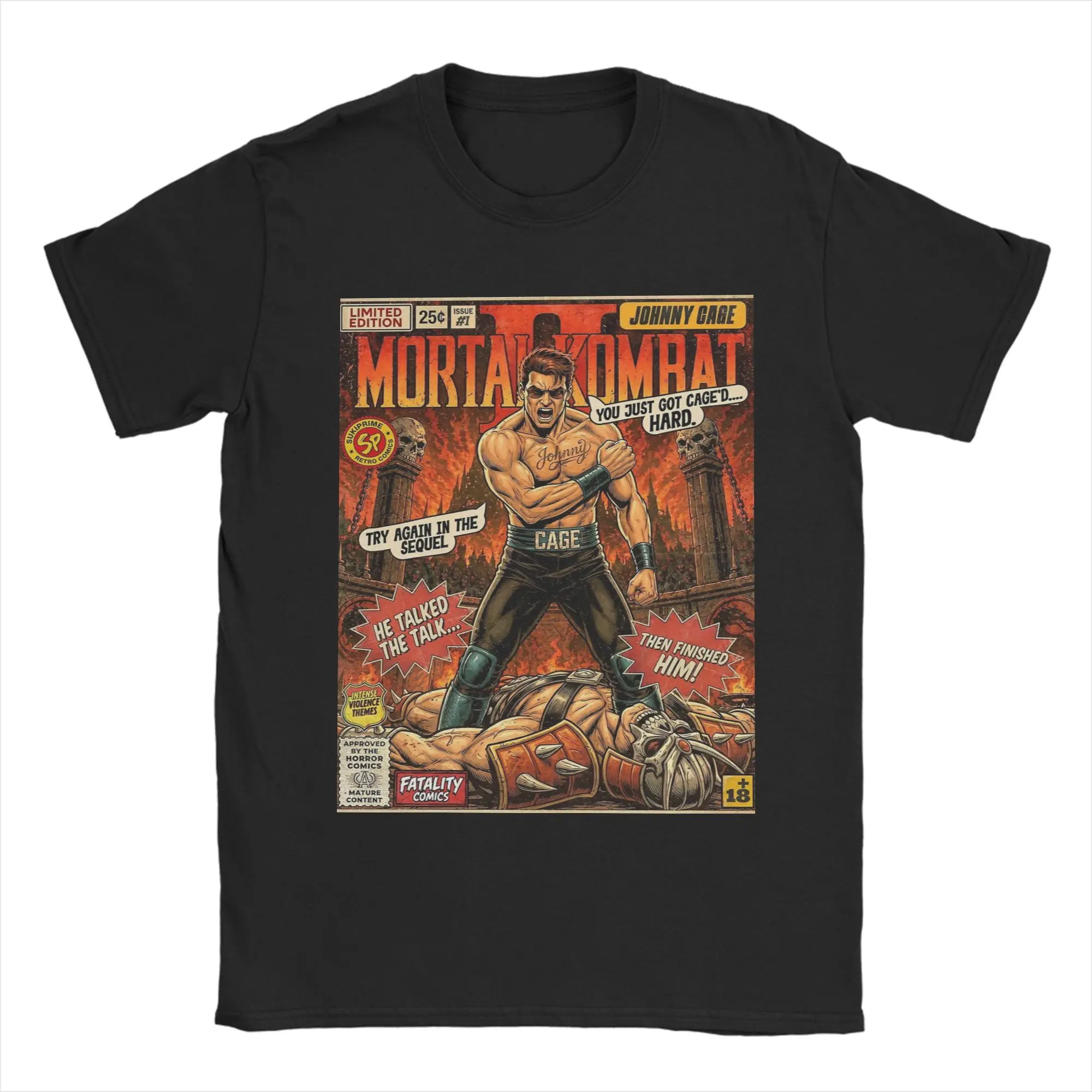 Mortal Kombat 2 Johnny Cage Comic Cover Art T-Shirts Men 100% Cotton Tee Shirt Crew Neck Short Sleeve T Shirts 4XL 5XL 6XL Tops