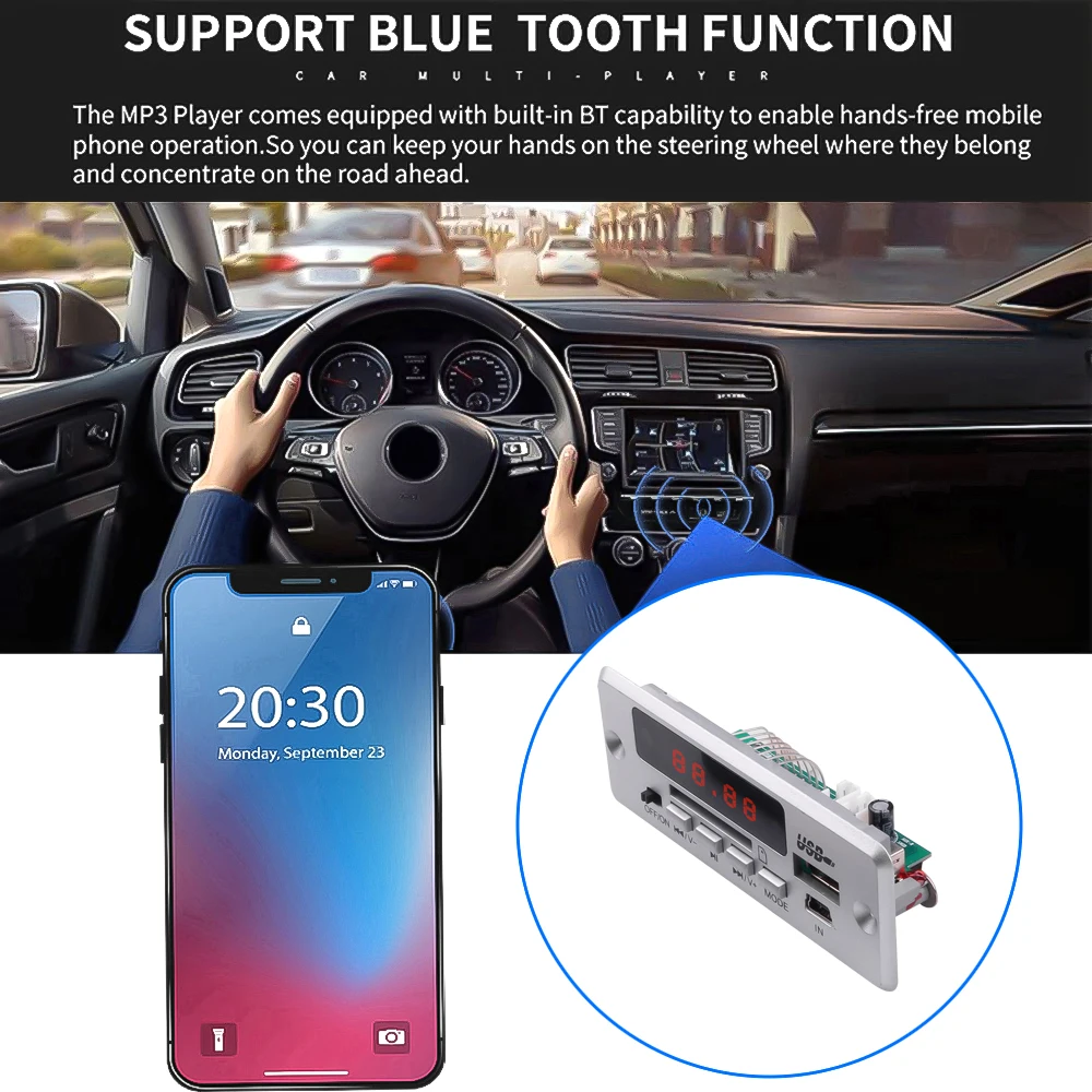 Bluetooth 5.0 MP3 Decoder Board 12V Audio Module Car MP3 Player Music Speaker Car Vehicles MP3 USB FM TF Radio Board
