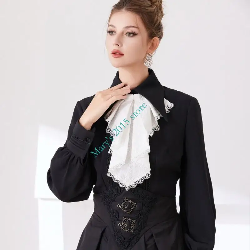 E15F الفاخرة CourtStyle قابلة للفصل الياقات الدانتيل الدانتيل الطبقات jabot فيكتوريا موضوع المستعمرة أزياء الأحداث الإكسسوارات #3