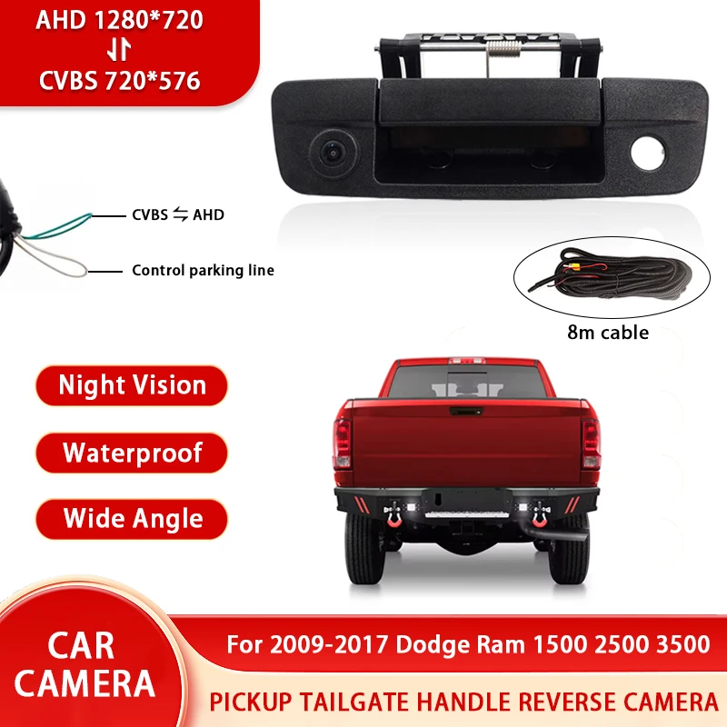 

AHD NTSC Pickup Tailgate Handle Reverse Camera Waterproof Night Vision Backup Camera For 2009-2017 Dodge Ram 1500 2500 3500