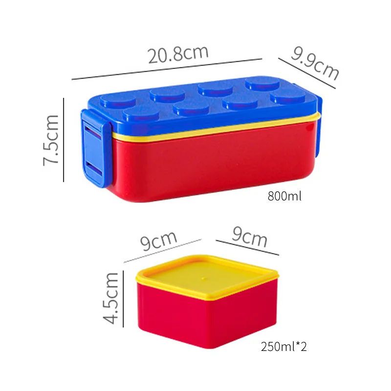 Double Layer Building Block Lunch Box Portable Bento Box for Outdoor Picnic Fruit Salad Storage Container Student Dinnerware