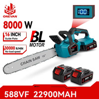 16Inch 8000W Brushless Electric Chainsaw Cordless Saw With LED Auto Oiling Woodworking Power Tool For 21V 18V Battery