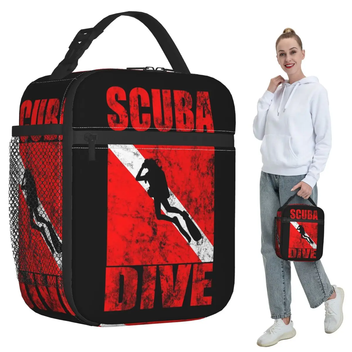 

Термосумка для обедов Scuba Dive Diver Down Flag, изолированная, для женщин, для офиса, термоконтейнер для еды, сумка-тоут, ланч-бокс