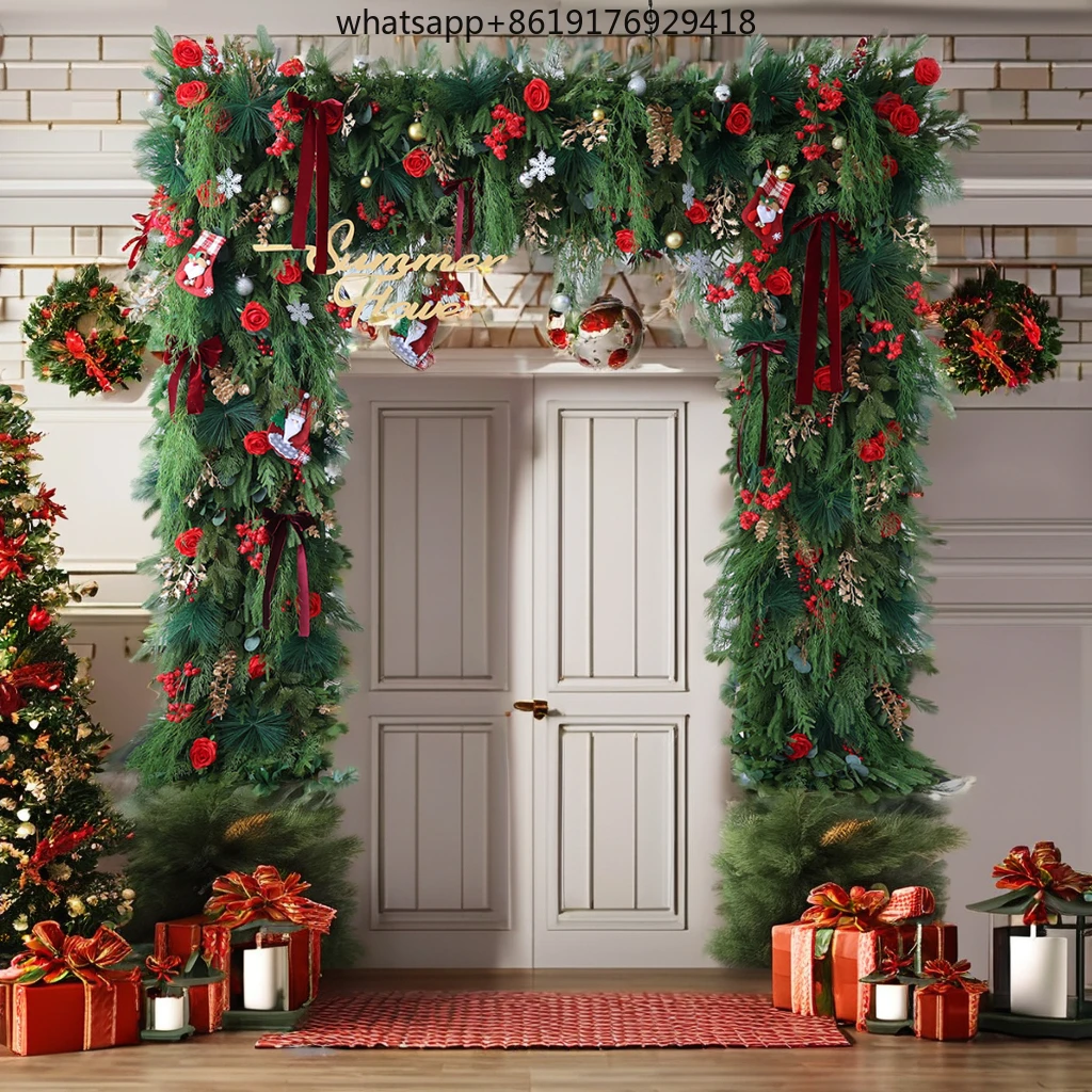 

New Red Flower Merry Christmas Front Door Ornament Artificial Christmas Pine Flower Wall