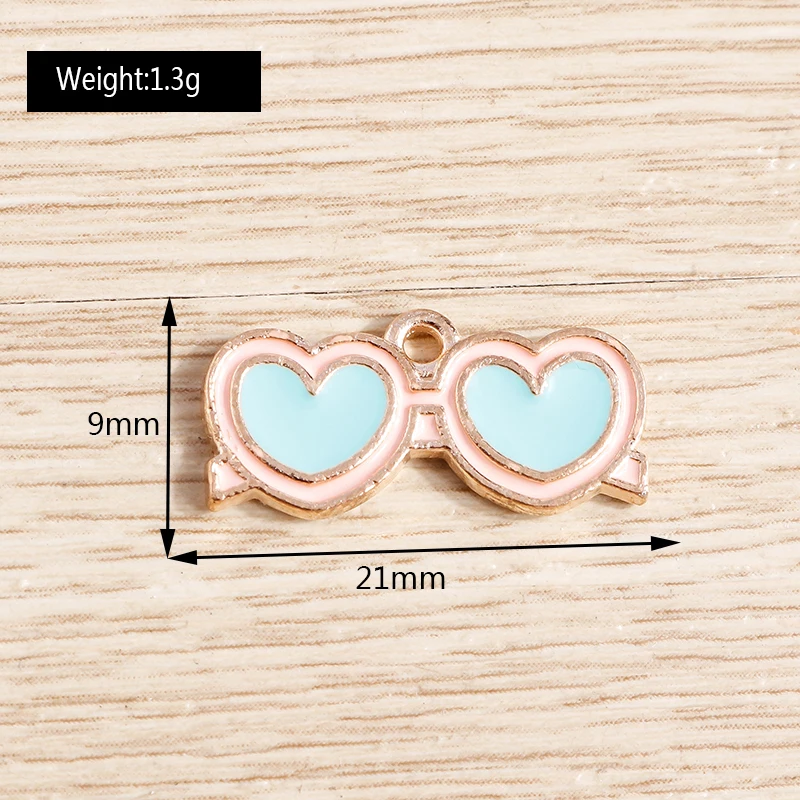 10pcs 21x9mm Cute Enamel Heart Sunglasses Charms Pendants for Jewelry Making Necklace Earrings Bracelets DIY Crafts Accessories