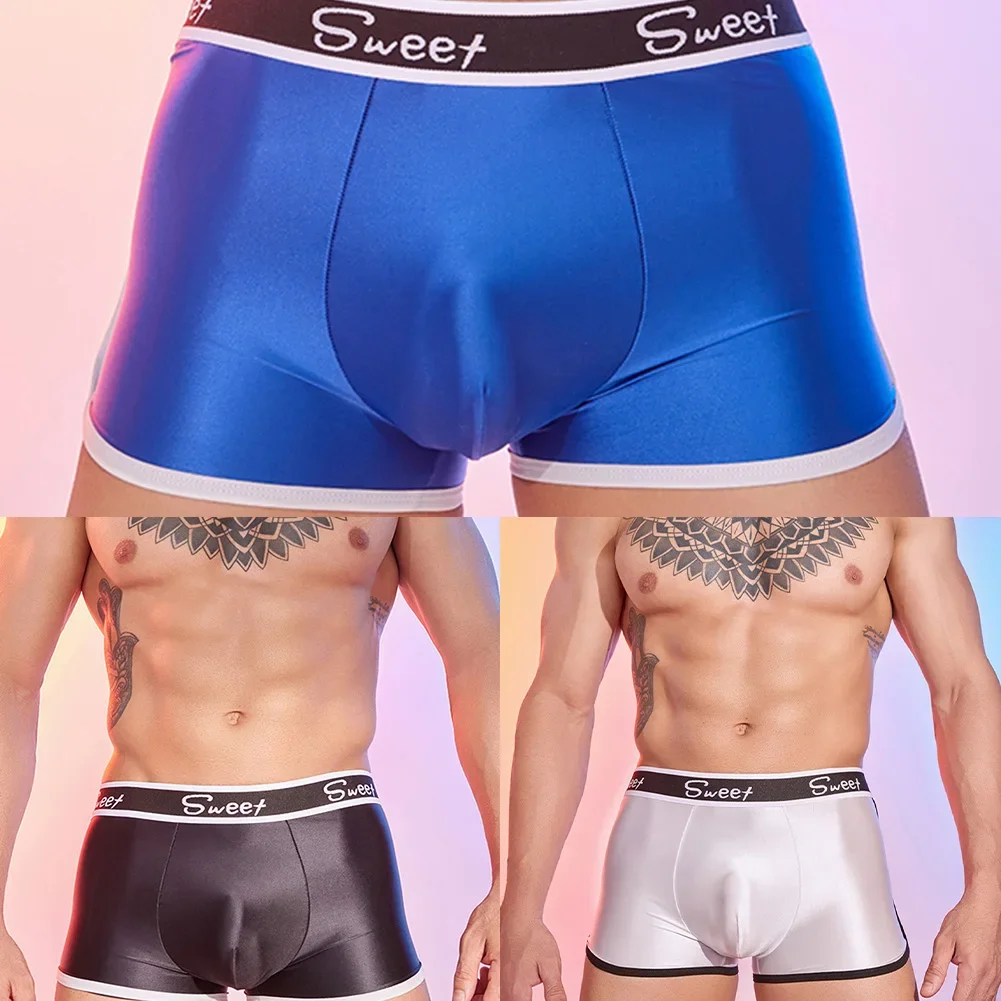 

Men Sexy Oily Glossy Panties Shiny Stretchy Leggings Smooth Breathable Shorts Boxer Underwear Comfortable Underpants Men Classic