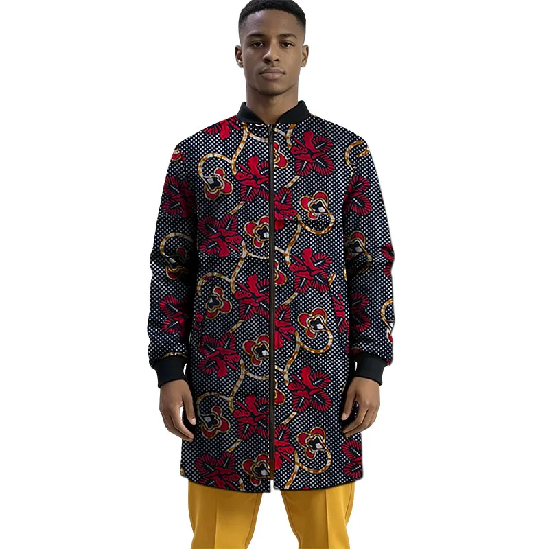 Original Design African Print Men's Long Coat Tailor Made Nigerian Fashion Colorful Wax Male Baseball Jacket