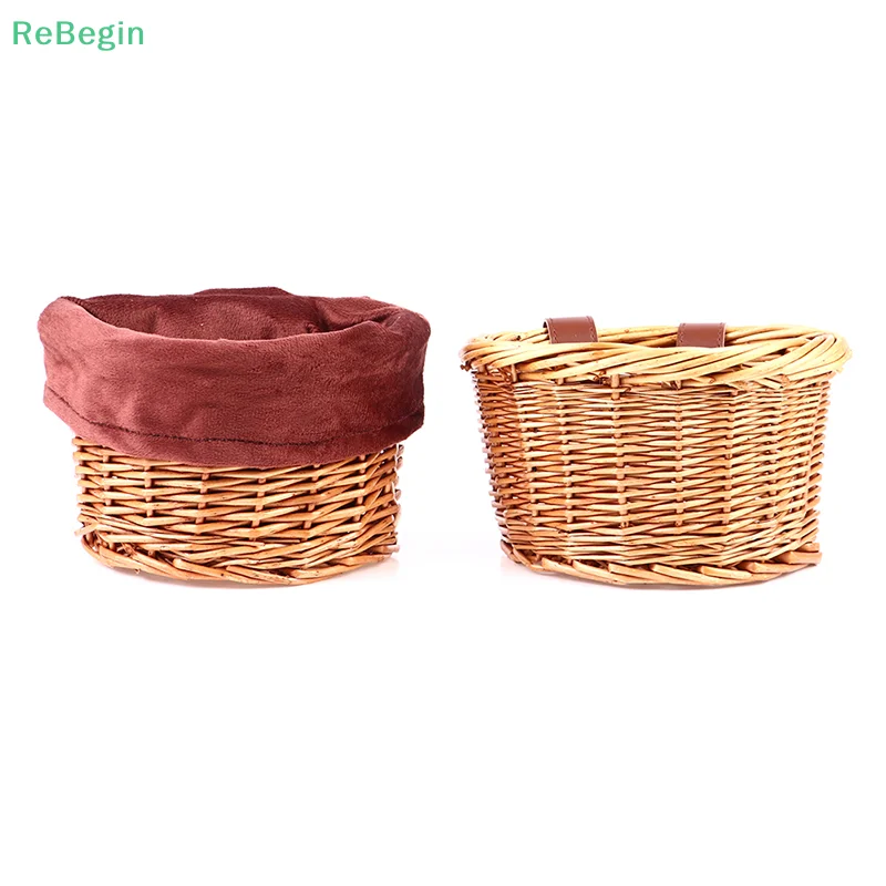 Kids Bike Scooter Baskets Wicker D-shaped Waterproof Handmade Storage Basket