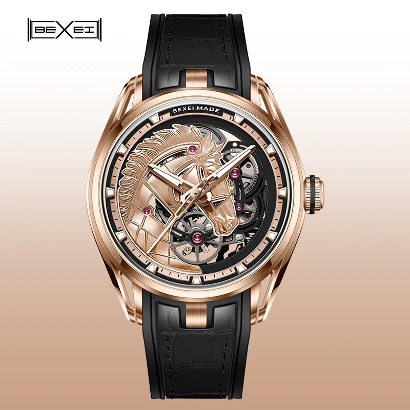 Reloj Bexei para hombre 9220 Maxima Horse Series zafiro esqueleto mecánico relojes de movimiento automático para hombre impermeable luminoso