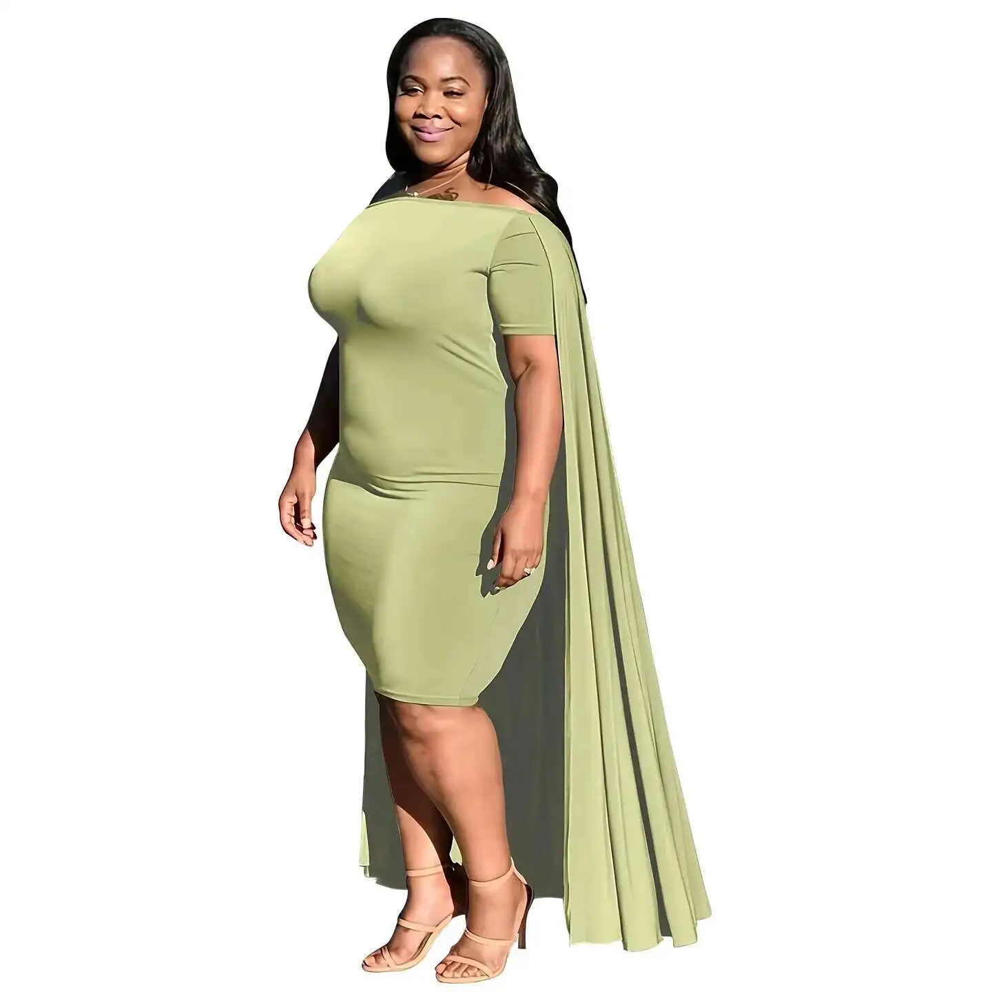 

Women's 2311 Fashion Solid Color Cape Patchwork Off-shoulder Slim Fit Dress Casual 2025 Party Summer Elegantes Casual Y2k
