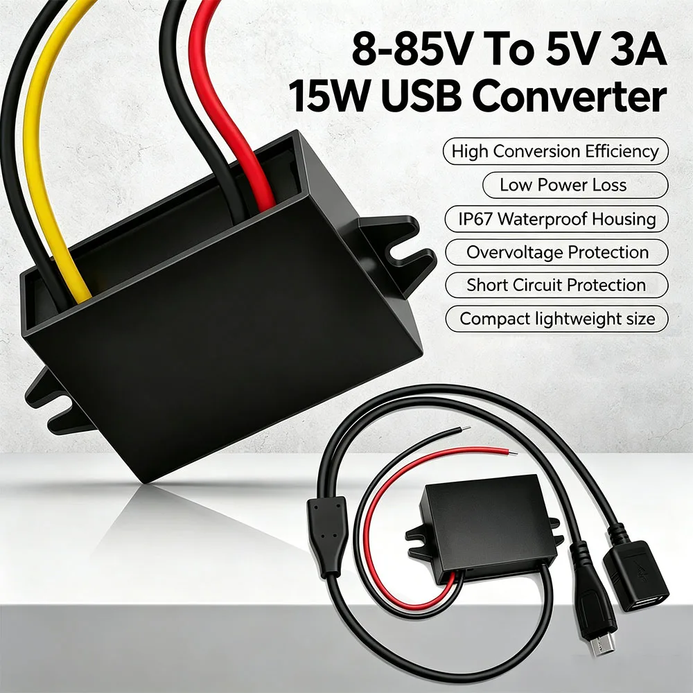 DC/DC 8-85V To 5V 3A 15W USB Converter With Micro And USB Output Power Adapter Converter Voltage Buck Regulator Step-Down Module