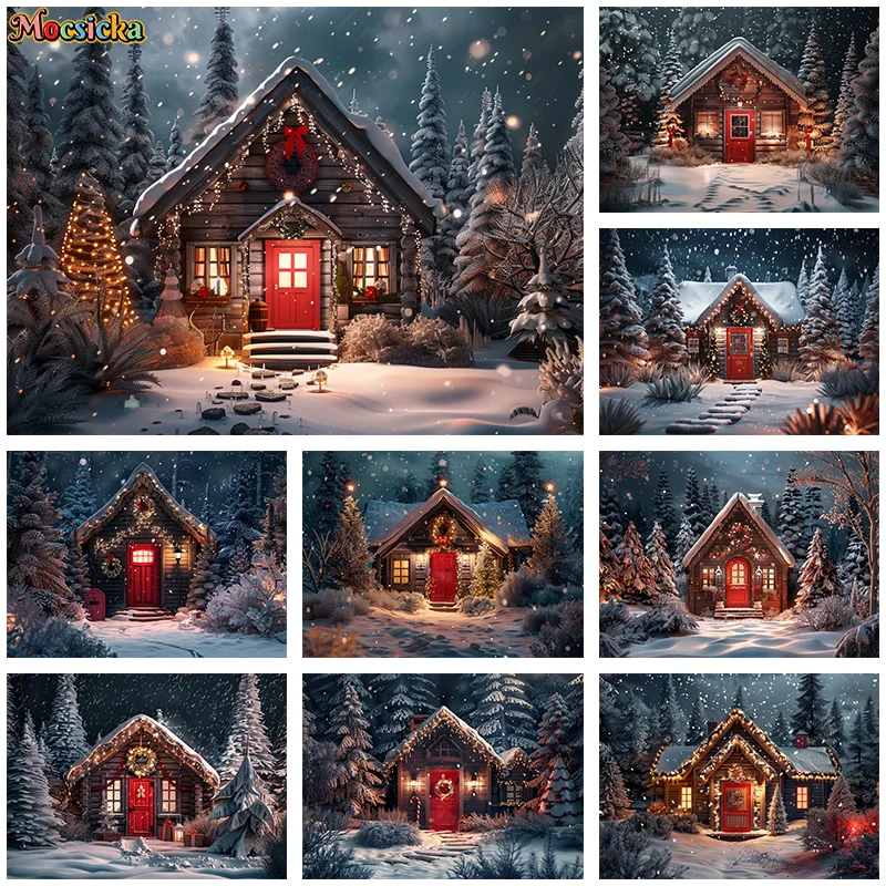 

Mocsicka Winter Photography Background Christmas Chalet Snow Backdrop New Year's Eve Party Family Portrait Photo Banner Studio