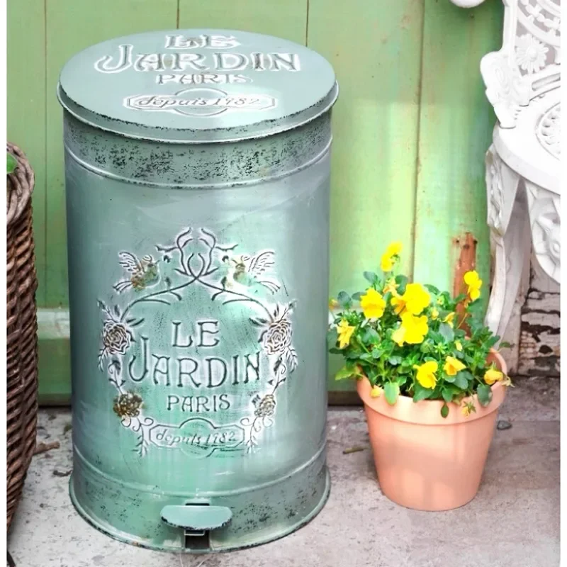 Imagem -02 - Outdoor Garden Recipiente de Lixo Grande Capacidade Lixo Bin Pátio Decoração Lixo Pode Ferro do Velho Trash Bucket Villa Lixo