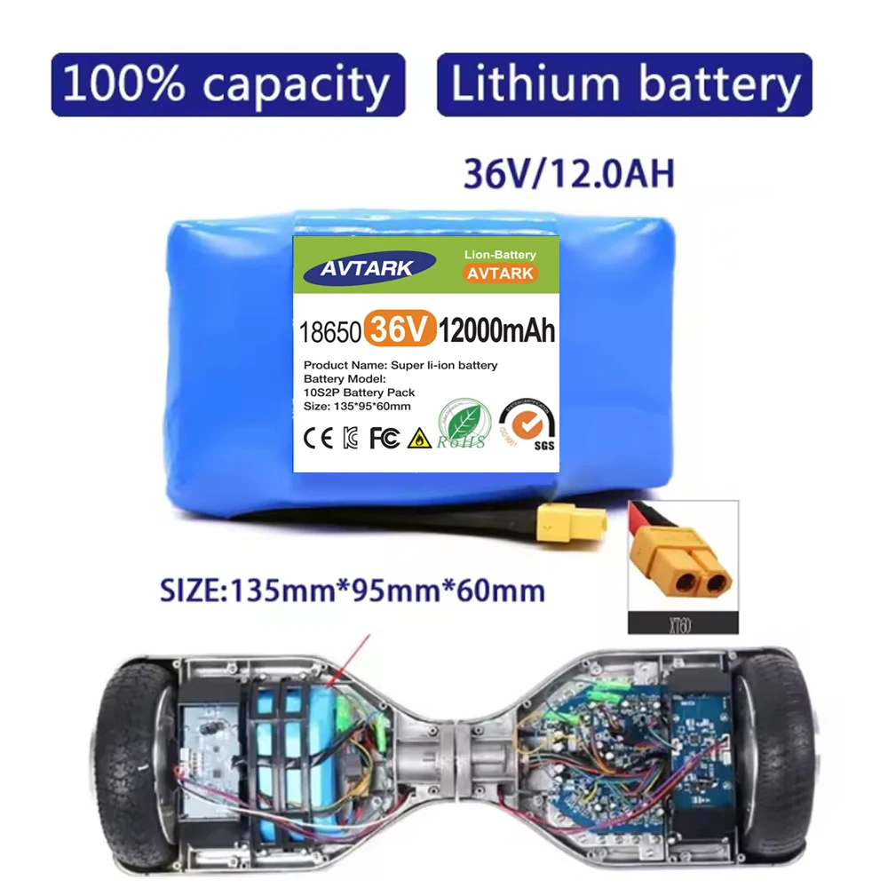 

Genuine 36V 12Ah 10s2p Battery Packs Rechargeable Lithium Ion Battery for Electric Self Balancing Scooter HoverBoard Unicycl