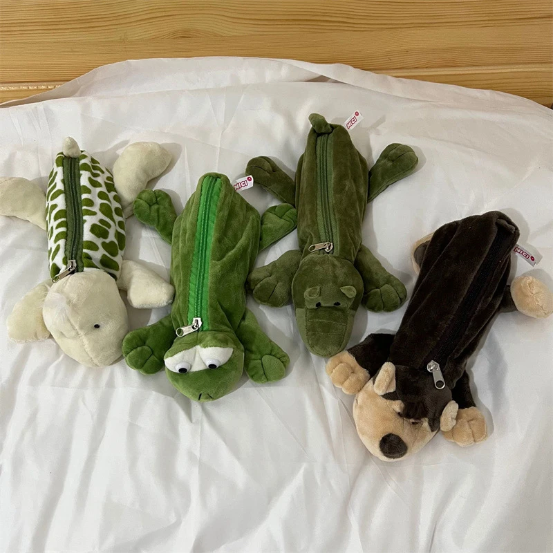 Creative Small Crocodile Turtle Plush Pen Bag Cartoon Animal Shape Funny Stationery Bag Pencil Case School Supplies