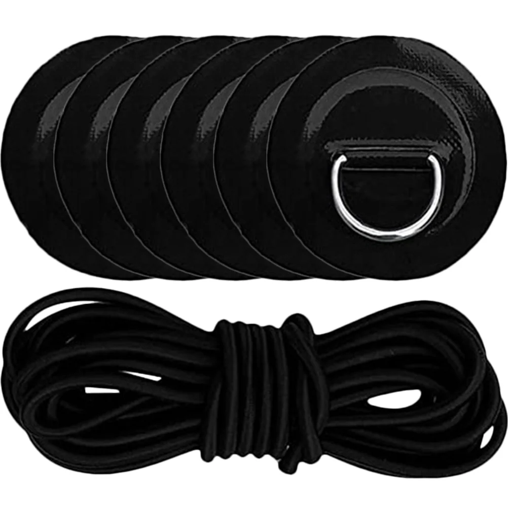 1Set Paddleboard D Rings Inflatable Kayak Accessories Strong Non-Rusting D Ring Pads with Stretch Rope for Outdoor Water Sports