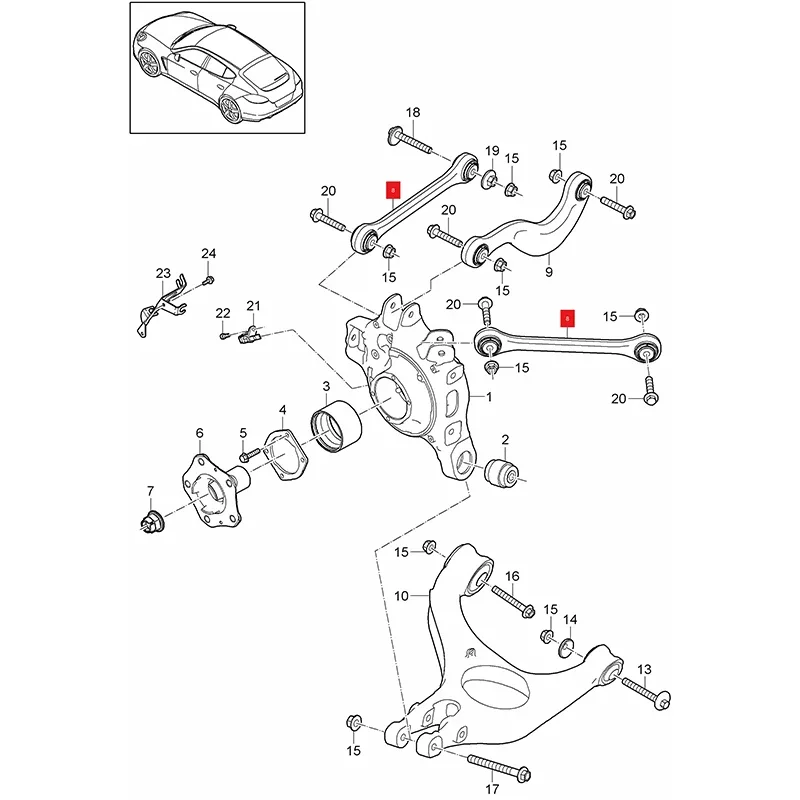 Para Porsche Panamera 970 2010-2016 Conjunto de 1 braços de controle superiores traseiros 97033104300   OEM 970 331 043 00