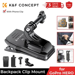 K&F CONCEPT 360° Rotation Backpack Strap Quick Clip Mount for Hero 13/12/11/10/9/8/7/6/5/4 Black DJI Osmo Action5 Pro/4/3 Camera