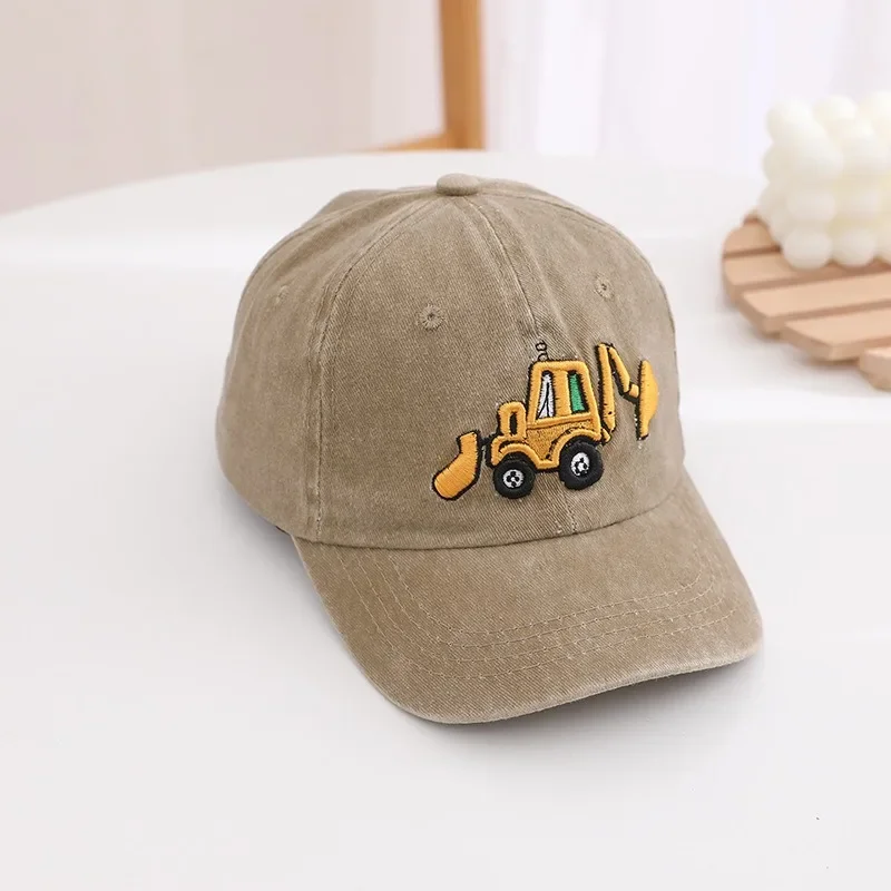 Gorra lavada para niños y niñas, gorra de béisbol de dibujos animados, excavadora Retro, primavera y otoño, nueva