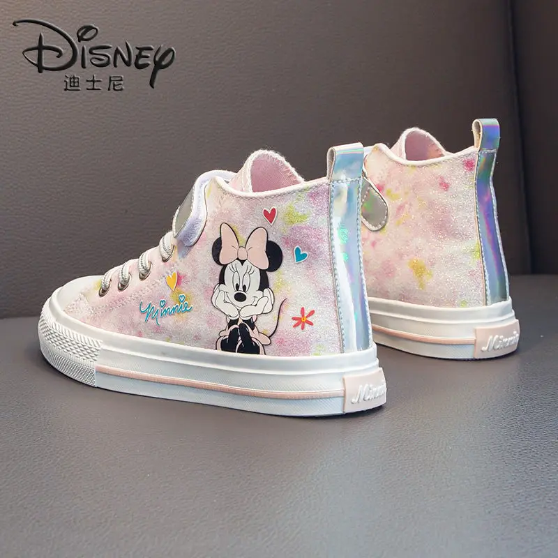 Disney Minnie scarpe di tela Casual scarpe alte per bambini dei cartoni animati fondo morbido scarpe bianche di tela per tutti i fiammiferi taglia