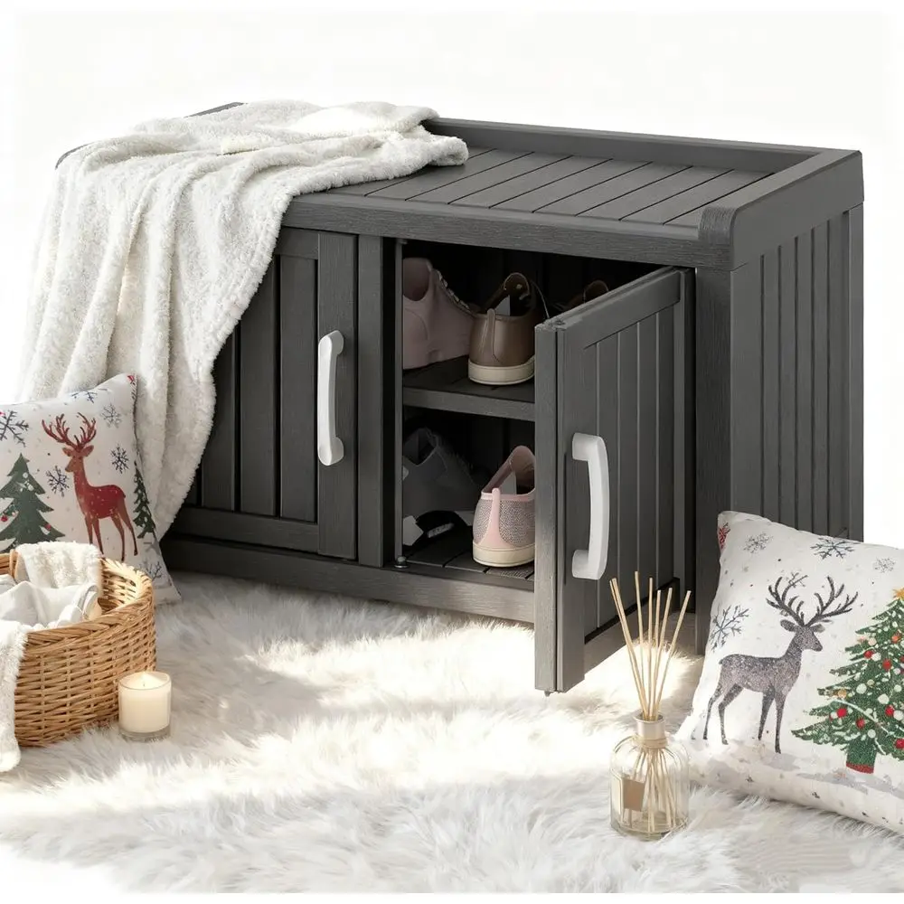

2-Tier Outdoor Shoe Storage Cabinet with Waterproof UV-Resistant Material, Adjustable Shelves for Entryway, Hallway, Living Room
