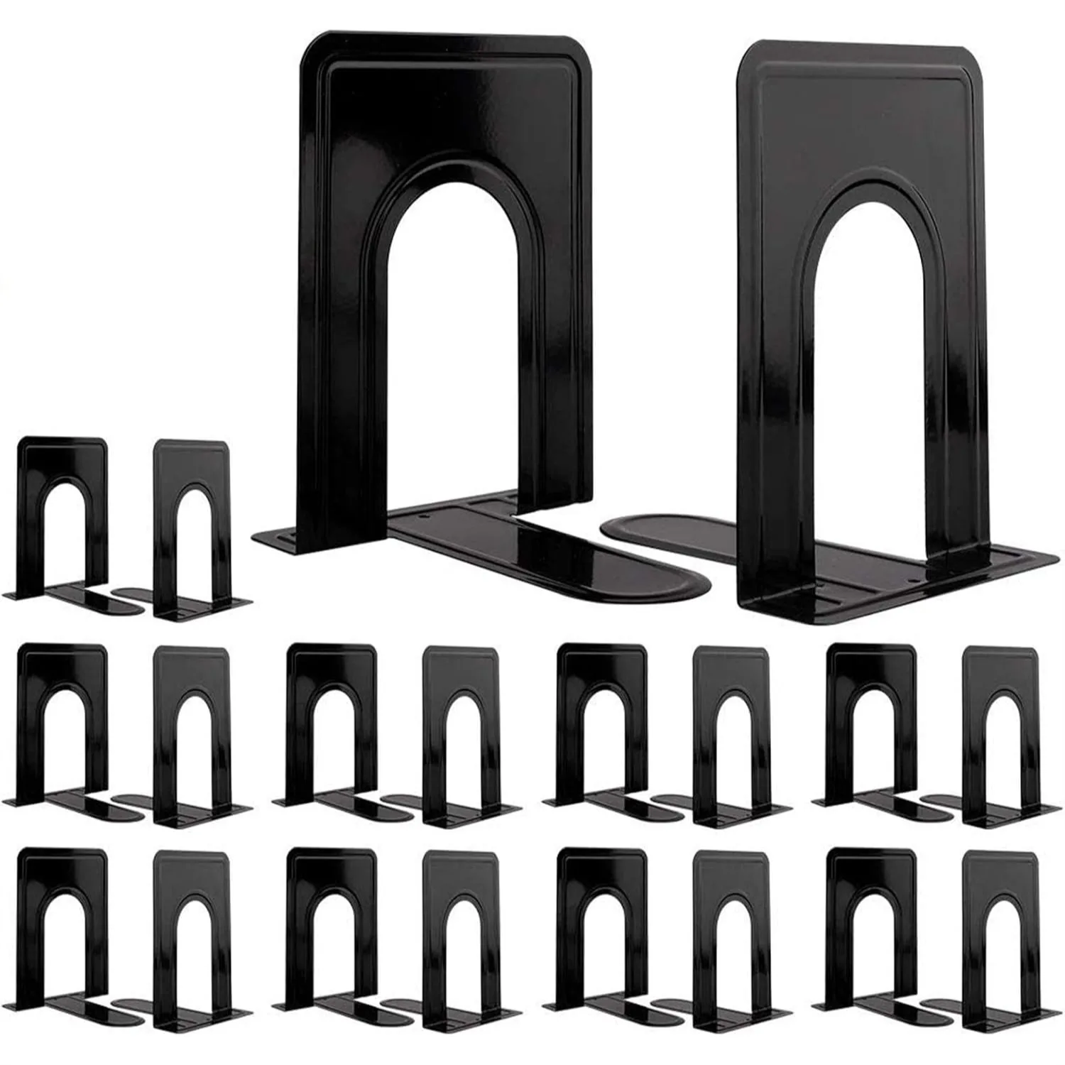 

20pcs Metal Bookends for Shelves, 6.6x5.7x5 inch Heavy Duty Book Ends for Nonskid Support, Black Large Bookend for Library