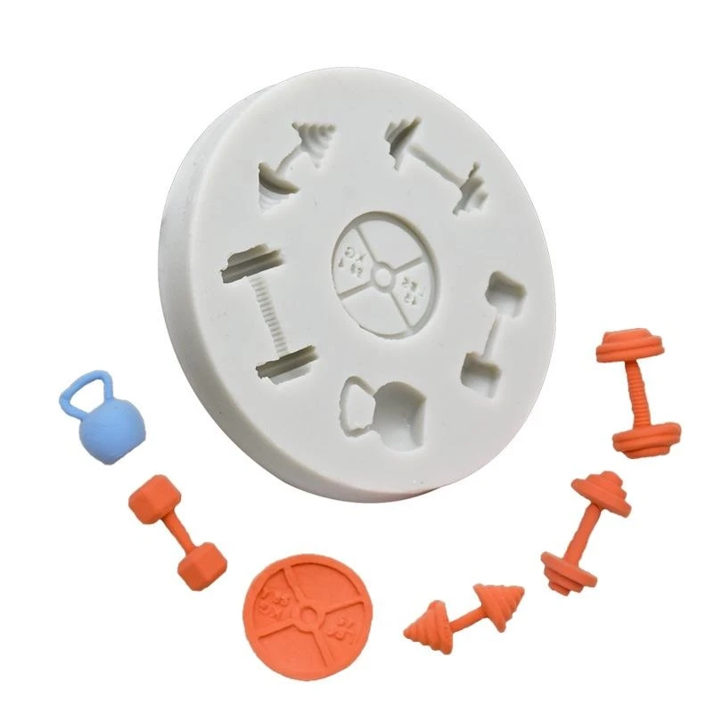 QX2E DIY Baking Mould Barbell Fitness Equipment Moulds Cake Baking Tools Fondant Cake Decoration Silicone Material Mold