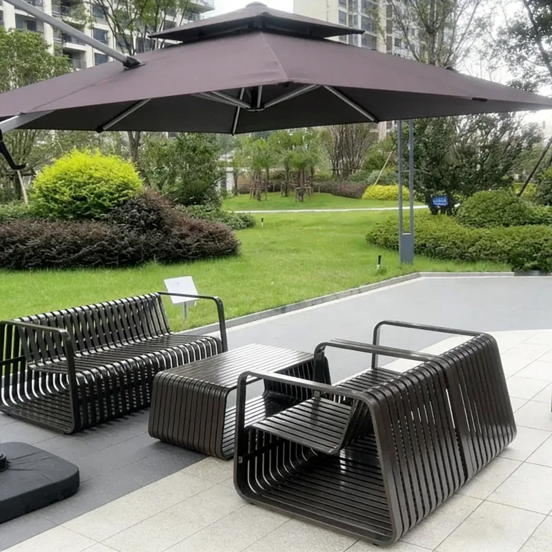 Outdoor aluminum alloy sofa coffee table combination balcony courtyard outdoor rain protection sun leisure hollow strip creative