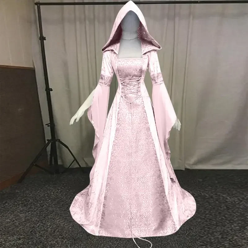 WOMEN'S cosplay costume Gothic retro style wedding dress 8-color hooded waist pleated dress Halloween cosplay