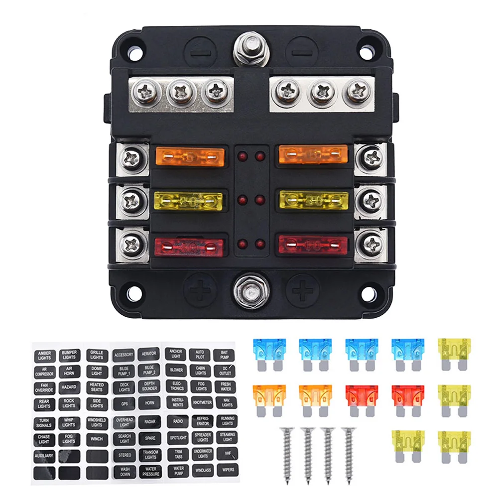 6/12 Way Fuse Box Holder With Blade Fuse Holder Block & Warning Indicator Car Boat Blade Fuse Box 12V 24V