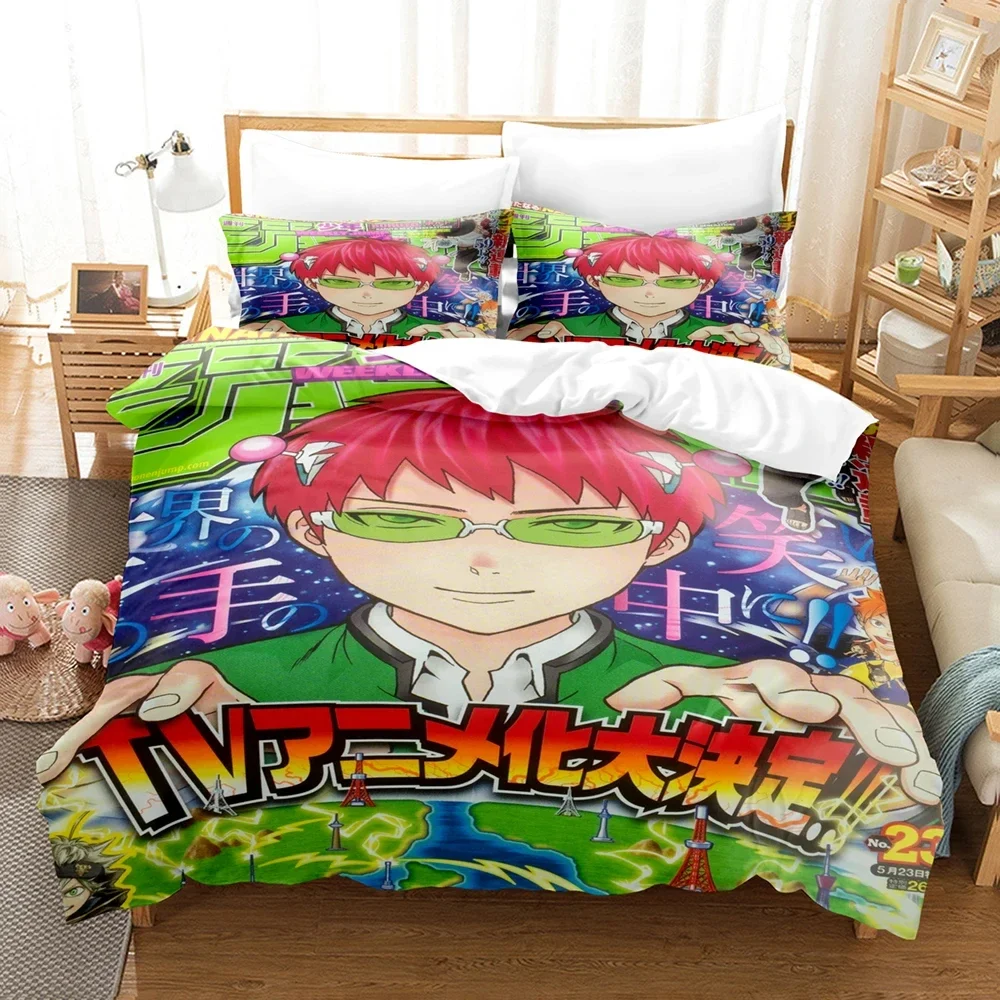 Anime The Disastrous Life of Saiki K Kusuo Bedding Set Boys Girls Twin Queen Size Duvet Cover Pillowcase Bed Kids Adult