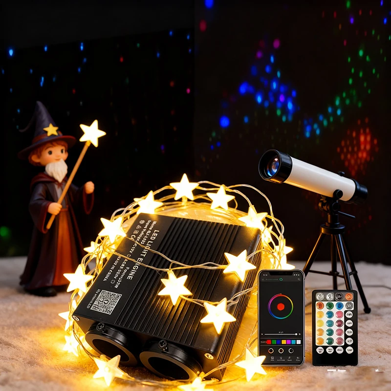 

NEW Optic Fiber Lights Double Heads Smart APP Light engine RF control Cable Starry Effect Ceiling RGBW COLOR WAPP LED Bluetooth