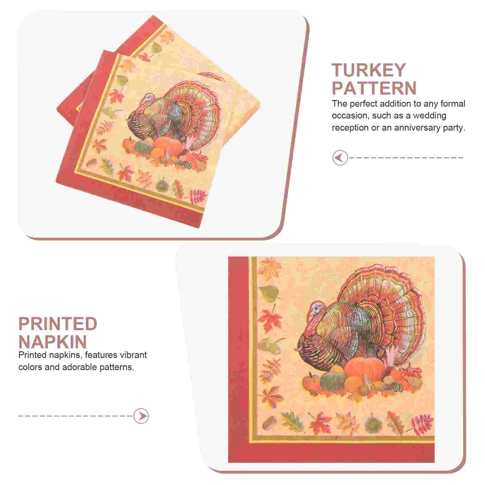 40pcs Thanksgiving Day Printed Napkins Cartoon Turkey Tissue Dinner Paper Towel Party Supplies (Pattern 2)