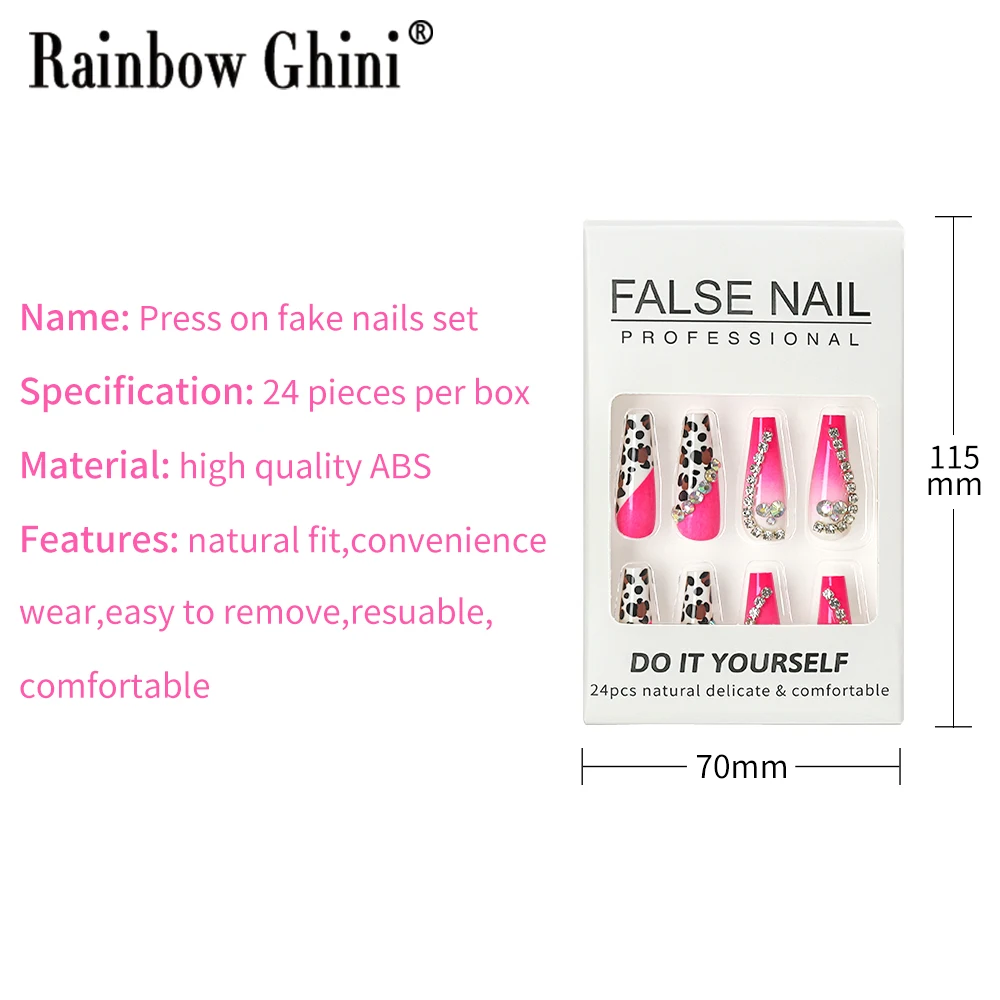 24 SZT./Lot Naklejane Ozdoby z Cyrkoniami Różowe Długie Paznokcie do Dekoracji dla Paznokci w Kształcie Migdała Uroczy Design Y2K Akcesoria do Paznokci