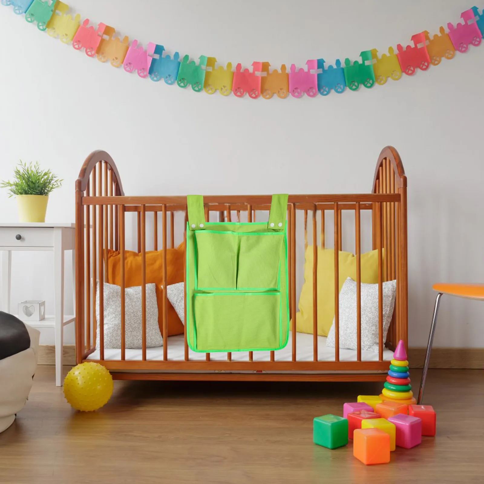 

Small Canvas Multi-Layer Crib Hanging Bag Baby Bedside Storage Organizer Diaper Wipes Nursery Essentials Green