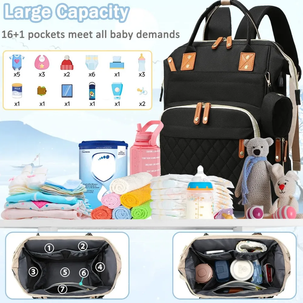 Multifunctional Diaper Bag Backpack , Baby Girl Boy Diaper Bag with Pacifier Case, Large Capacity Nursing Diaper Bag for Travel