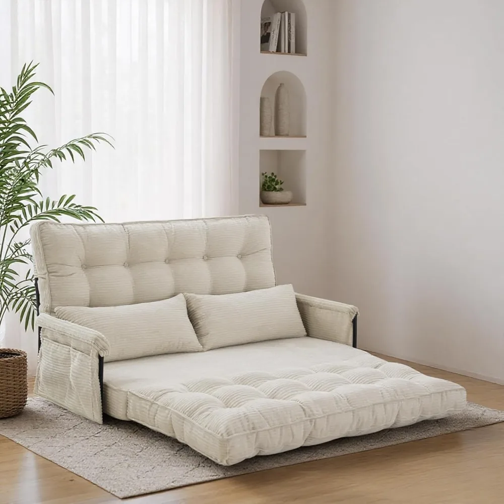 سرير أريكة كسولة قابل للطي بـ 5 أوضاع قابل للتحويل مع مسند للذراع، أريكة أرضية قابلة للتعديل مع وسادتين، أرضية قابلة للطي #6