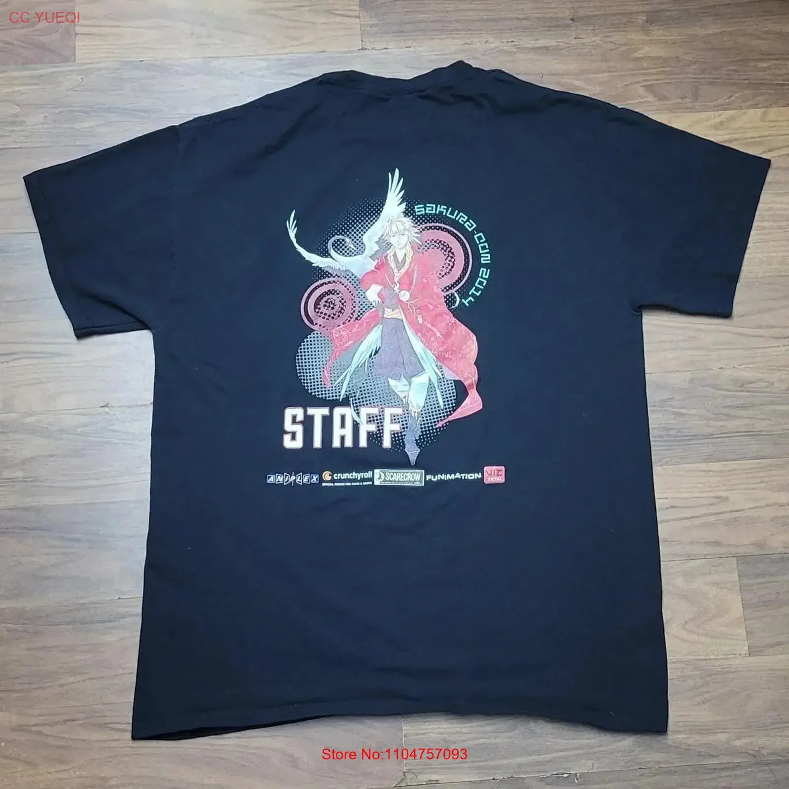 Camiseta con gráfico de anime Sakura con Staff animplex Crunchyroll Funimation, ropa de diseñador de moda Unisex con lavado vintage, 2014