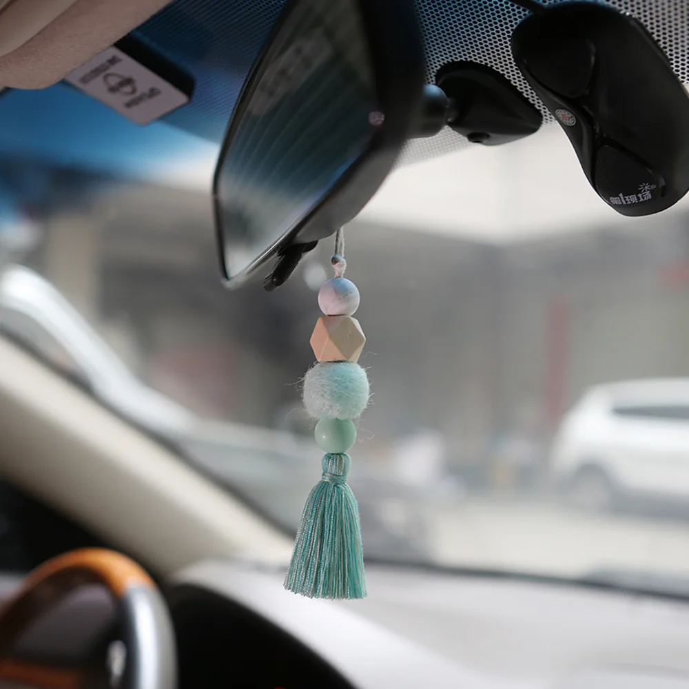 New Fragrance Diffuser Pendant Exquisite Wood Beads Felt Ball Car Aromatherapy Beech Handmade Pendant K5096
