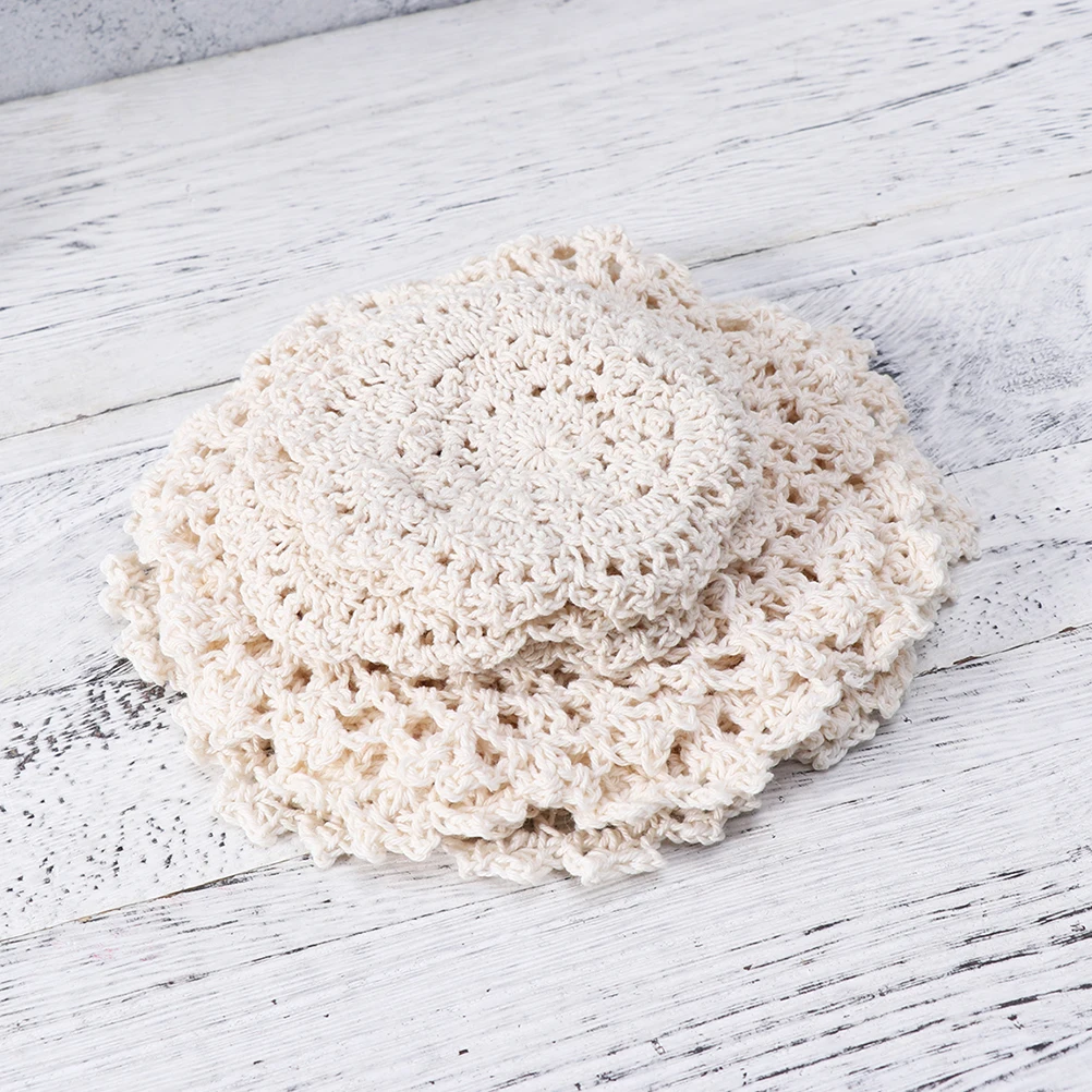 

6 pcs 14Cm Round Handmade Lace Crochet Coasters Vintage Hollow Cup Mats Reusable Washable Placemats For Home Kitchen Tableware