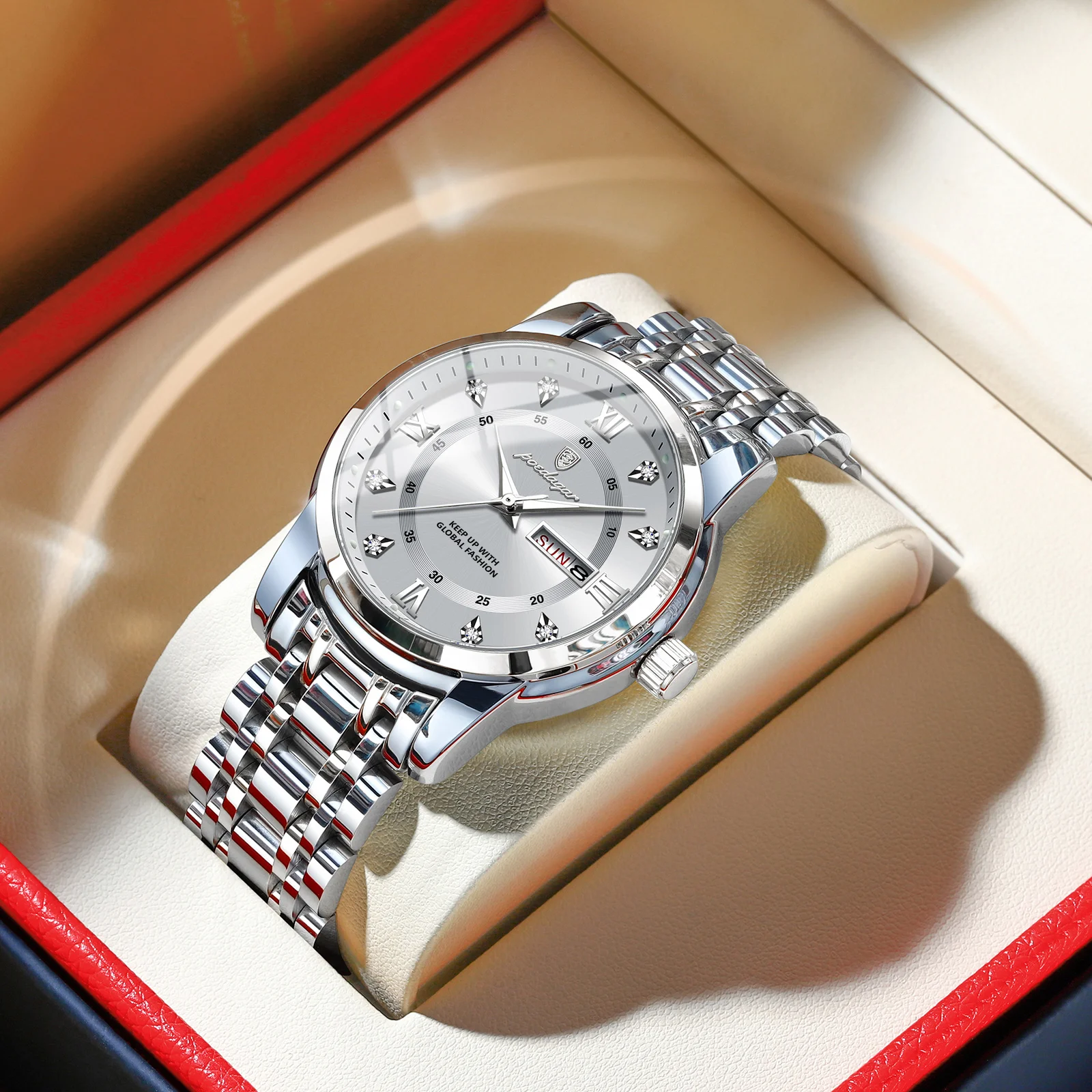 POEDAGAR Luxus Trendy Mann Armbanduhr Wasserdicht Edelstahl Leucht Männer Uhr Datum Woche Mode Quarz herren Uhren Reloj