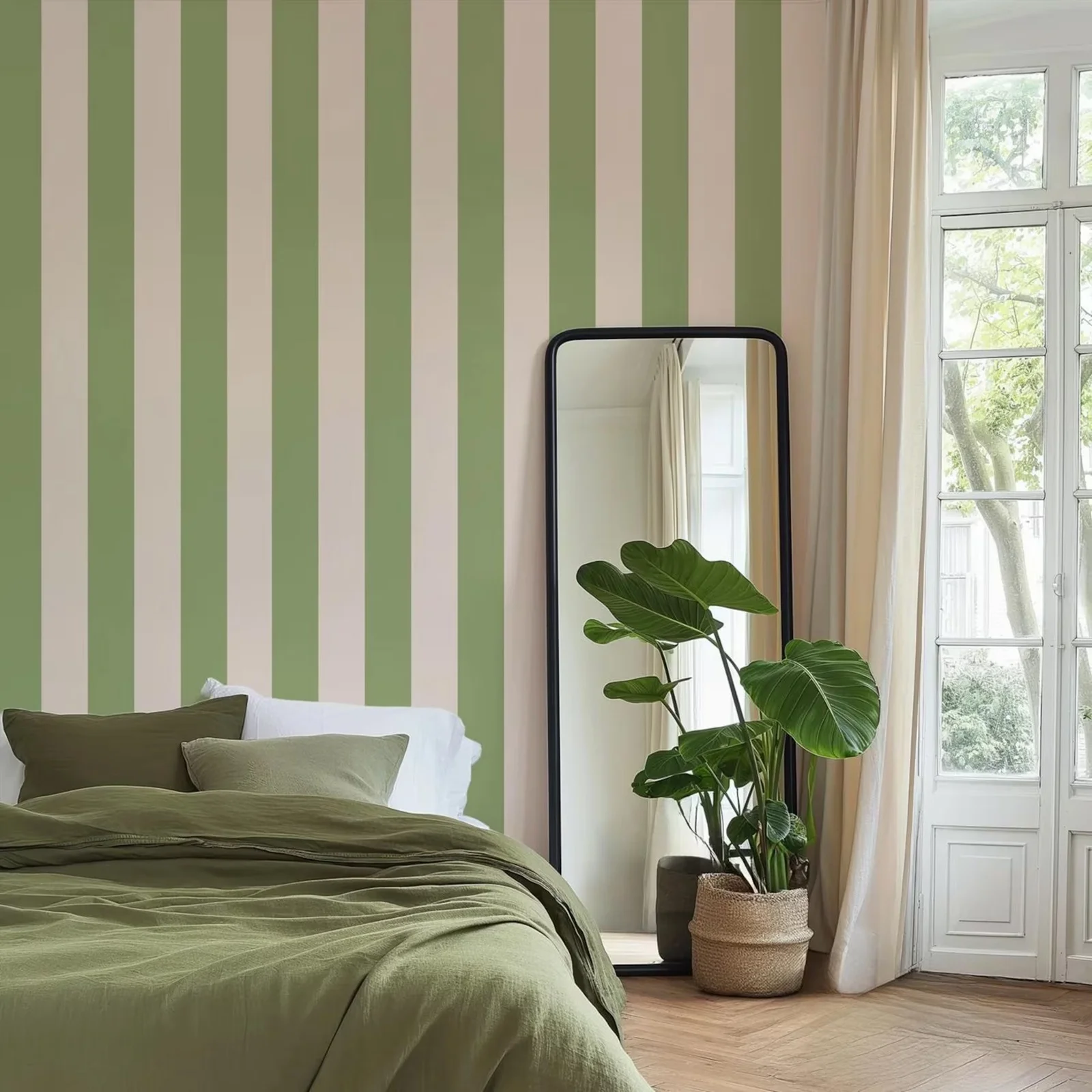 

Кремовые обои Stately Stripe Sage Green, настенная роспись зеленого цвета с геометрическим рисунком для украшения дома, отклеивание и наклейка/прокладка