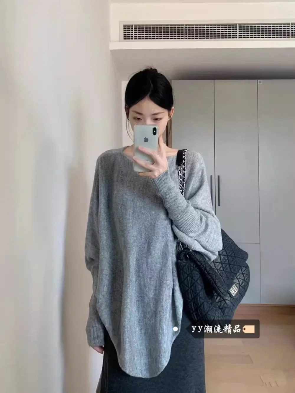 Gagarich Grey Bat Sleeve Niche Irregular Knitted Sweater Women Autumn 2024 New Loose Off Shoulder Pullover Lazy Style Top