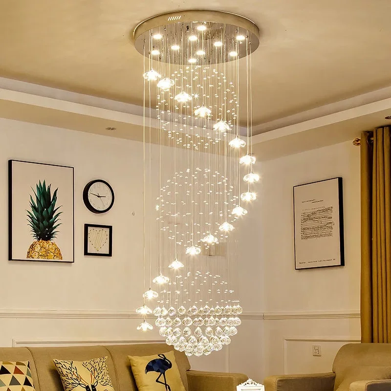 Modern Long Staircase Crystal Chandelier For Living Room Kitchen Island Pendant Light Indoor Lighting Home Decor Lustre Fixtures