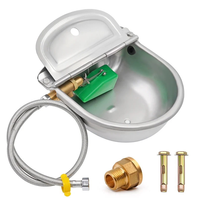 Stainless Steel Cow Drinker Bowl With Copper Valve Automatic Float Ball Farming Trough Horse Cattle Water Bowl With Drain Hole