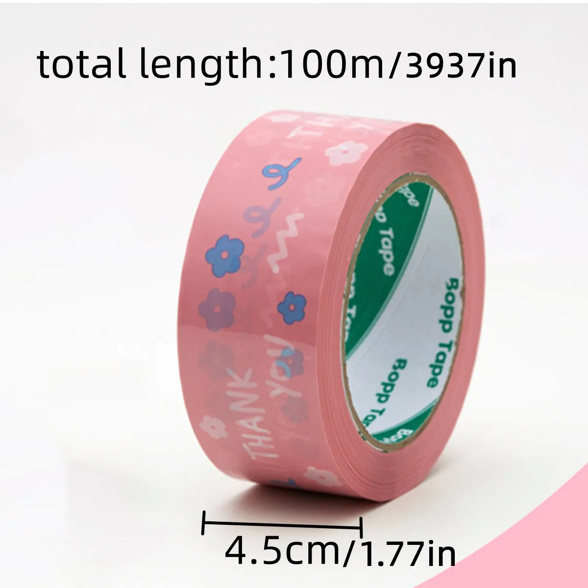 1 Roll of 4.5Cm*100M Pink Flower Thanksk You Tape, Thank You Gratitude Cartoon Sealing Tape, Self-Adhesive Gift Bag Carton Packaging Tape